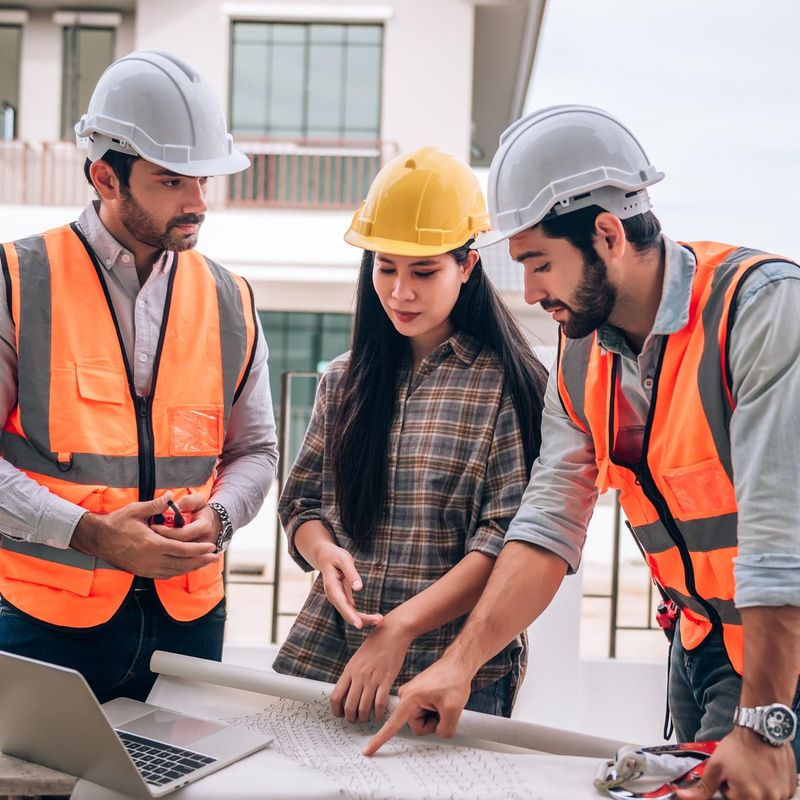 Site engineers reviewing blueprints